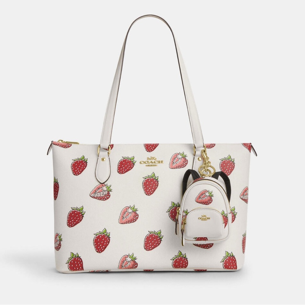 New Coach Mini Court Backpack Bag Charm with Strawberry Print CAO93 - Picture 4 of 5